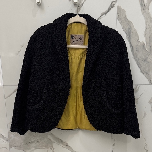 Loretta Furs Jackets & Blazers - Vintage Black Fur Jacket with Yellow Silk Lining